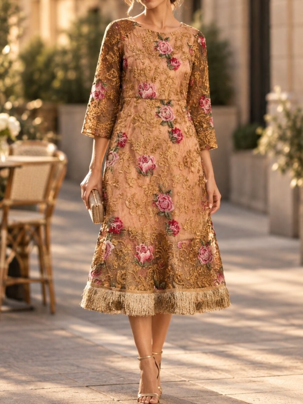 Luxury Runway Glamorous 3D Roses Lace Party Prom Cocktail Evening Wedding Dress
